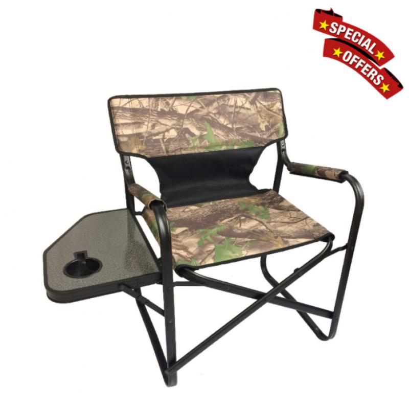 Foldable chair with side clearance table