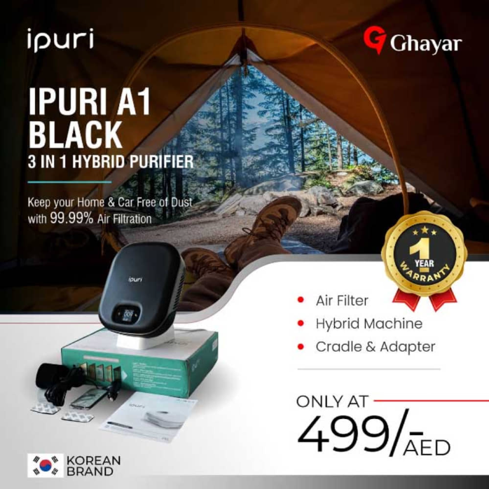 Pack Ipuri A1 Black 3 in 1 Hybrid Purifier With Air Filter And Cradle & Adapter